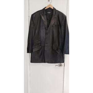 BGSD XXL MENS' LAMB LEATHER COAT / 4 POCKETS / 2 BUTTON W/ LAPELS / BLACK
